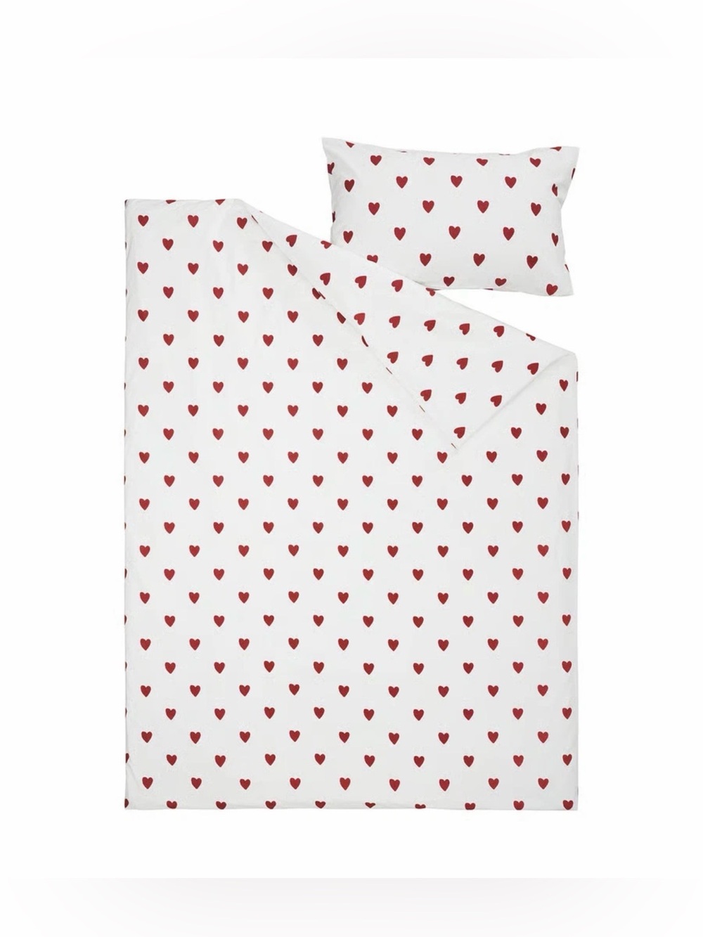IKEA Barndröm TWIN DUVET COVER & PILLOWCASE bedding 100% RED HEARTS WHITE 2 PC